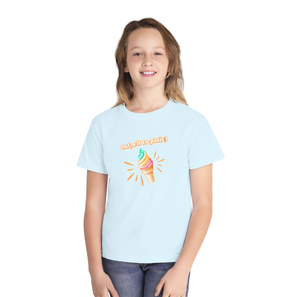 Oui, s'il te plait! yes, please Kids Ice cream Youth T Shirt Cute Rainbow Ice Cream Graphic with French Text
