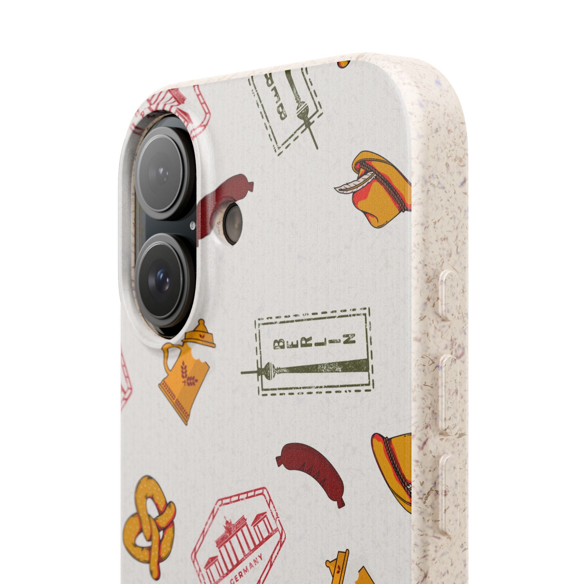 Biodegradable Phone Case with German goodies (Bavarian Pretzels, Beer Steins, hats, Fernsehturm tower & Berlin Stamps)