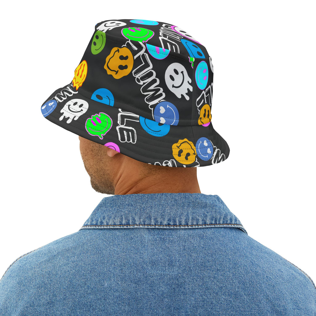 "Smile" colorful smiley face graffiti Bucket Hat