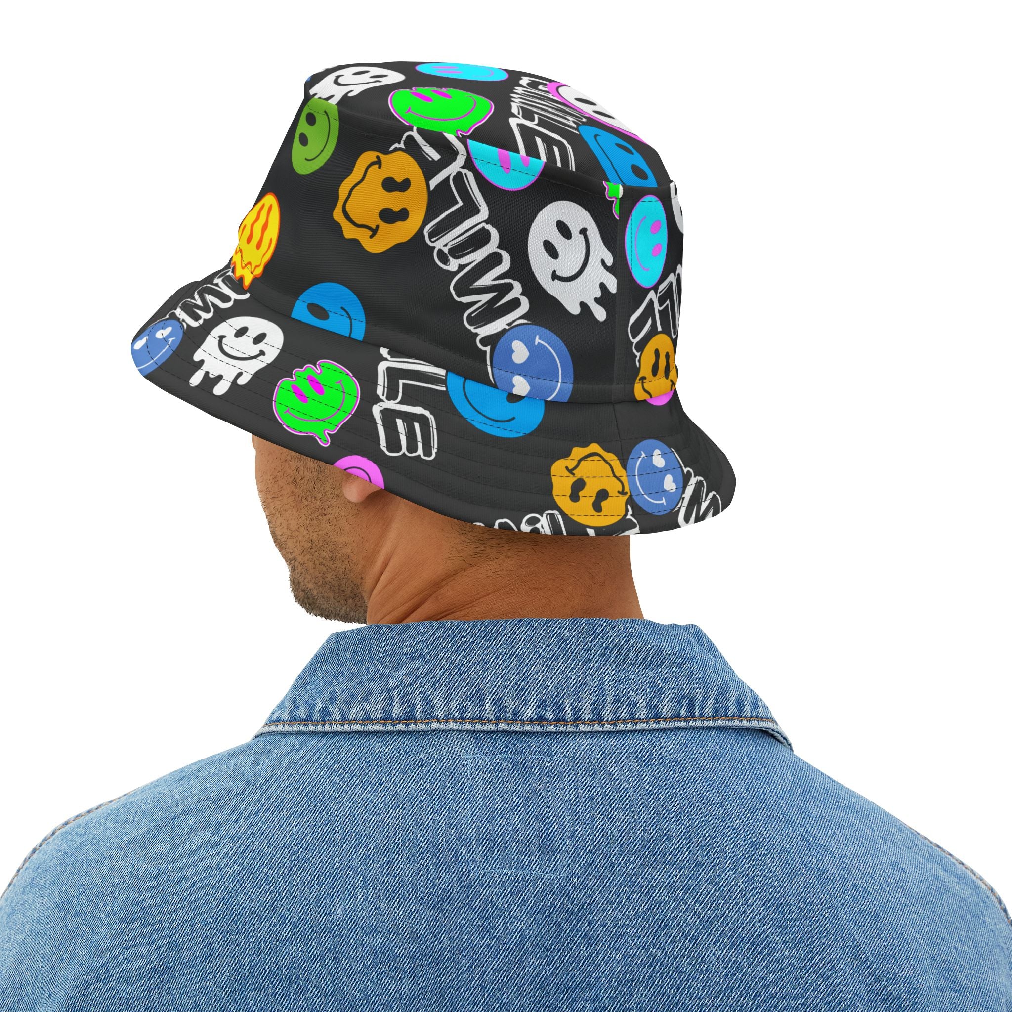 "Smile" colorful smiley face graffiti Bucket Hat