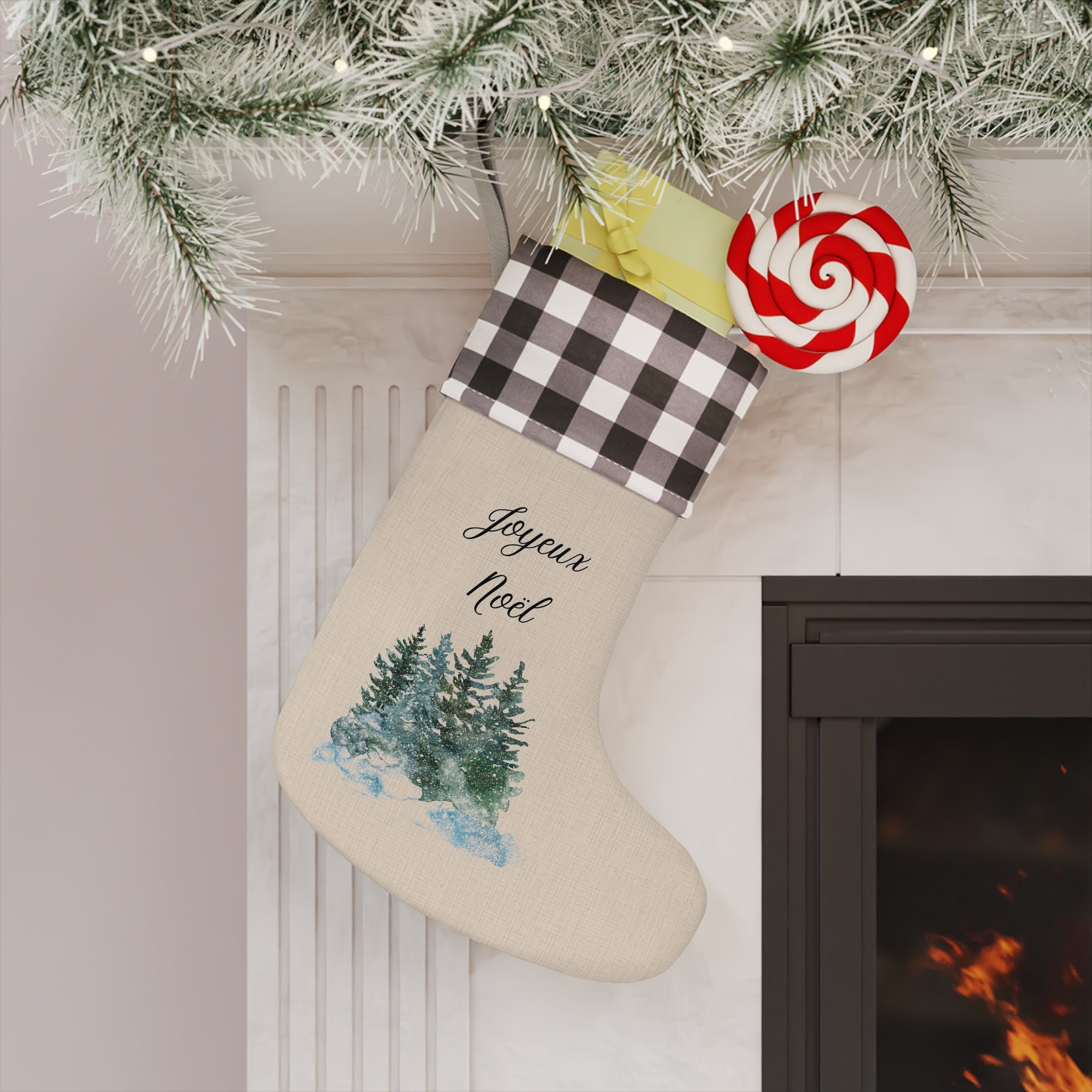Joyeux Noël plaid Christmas stocking