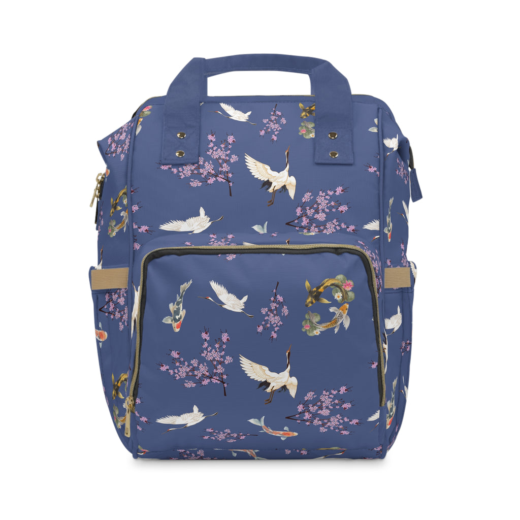 Cranes, Koi fish, and Cherry Blossoms Diaper Backpack - Japanese nature inspired
