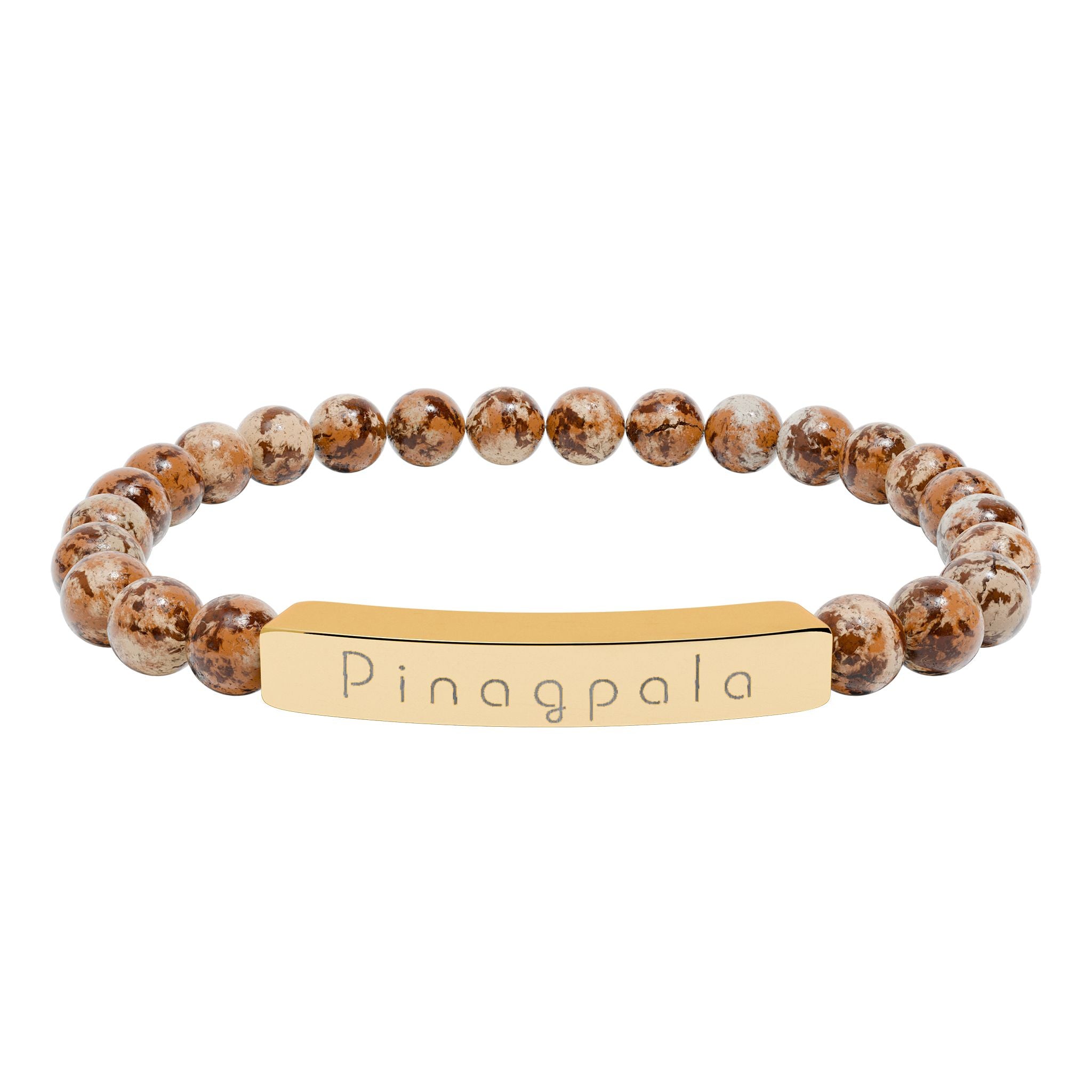 Pinagpala Filipino/Tagalog Blessed Engraved Natural Stone Bead Bracelet, Bar Stretch Bracelet