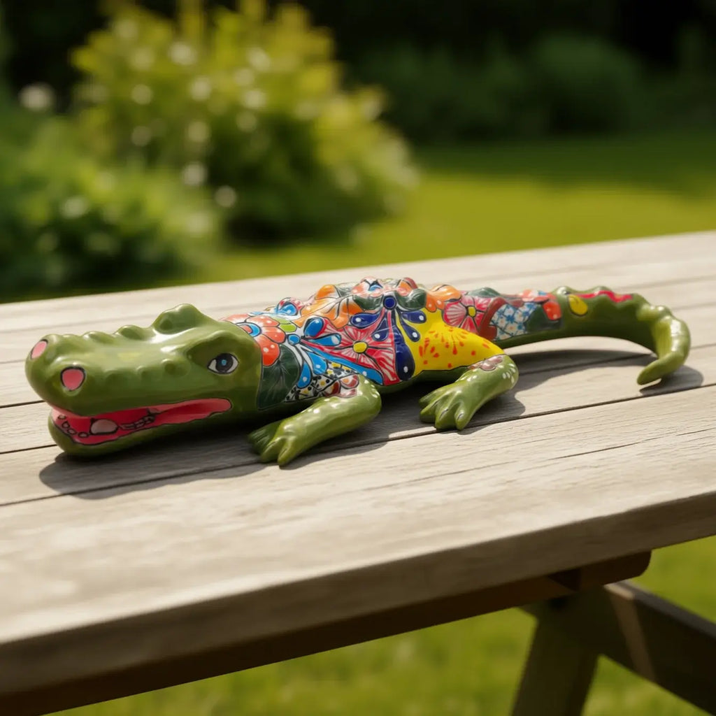 Vibrant Talavera Alligator | Large Mexican Handmade Ceramic Reptile Art