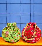 Embroidered Silk Potli Bag, Set of 6