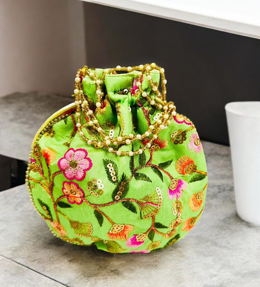 Embroidered Silk Potli Bag, Set of 6