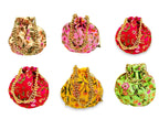 Embroidered Silk Potli Bag, Set of 6