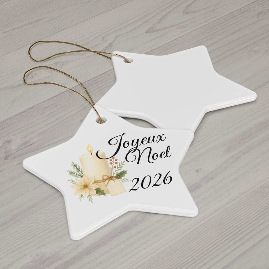 Joyeux Noël 2026 Candle and Floral Ceramic Ornament