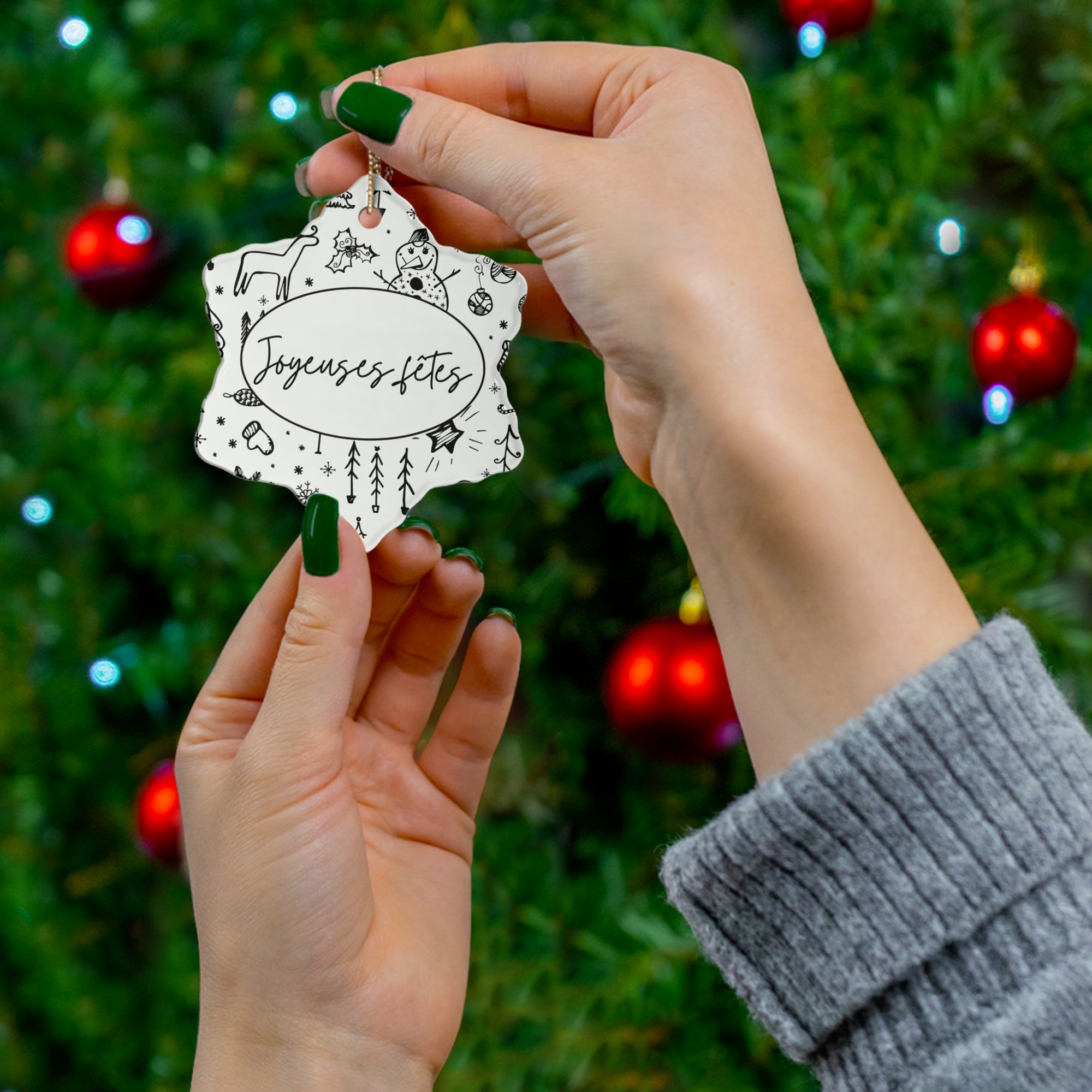Joyeuse fêtes Ceramic Ornament (Happy Holidays) - French