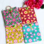 Lotus Print Silk Bags with Zipper & Round Handle, Set of 4