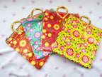 Lotus Print Silk Bags with Zipper & Round Handle, Set of 4