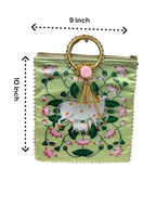 Pichwai Print Silk Bags with Zipper & Round Handle, Set of 5