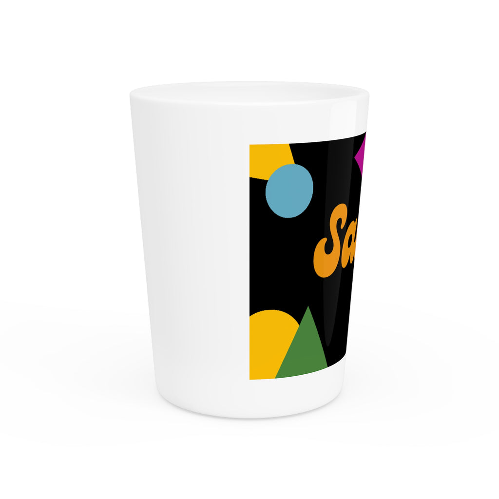 Salud! Confetti Pattern Shot Glass | Colorful Fiesta Party Drinkware