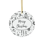 Black and White Merry Christmas Ceramic Ornament by Printify