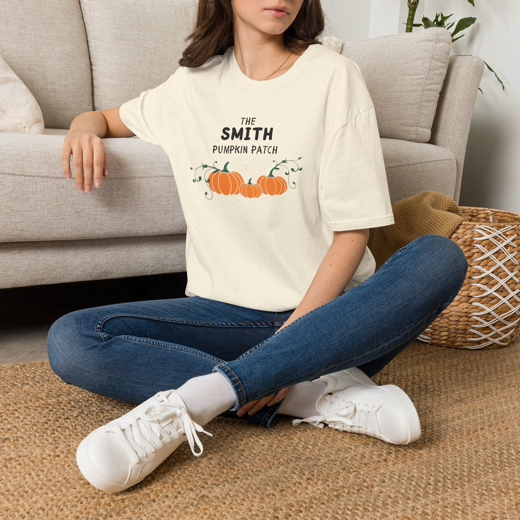 The Personalized Pumpkin Patch T-Shirt, Your family name Pumpkin Patch Fall Tee for autumn family photos, Pregnancy announcements