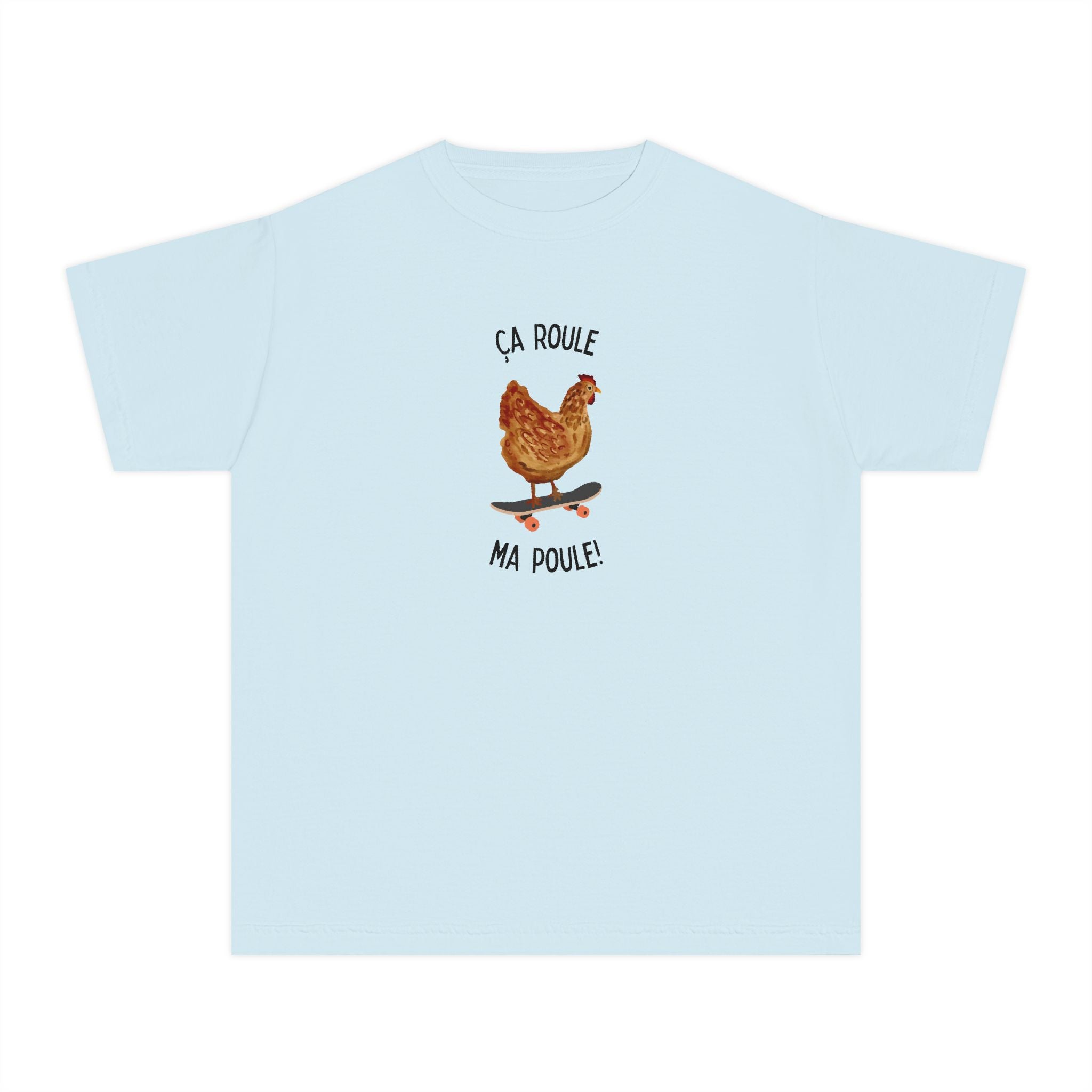 Kids funny French tee "Ça Roule Ma Poule", Youth T-Shirt, Cute Farm Animal Design