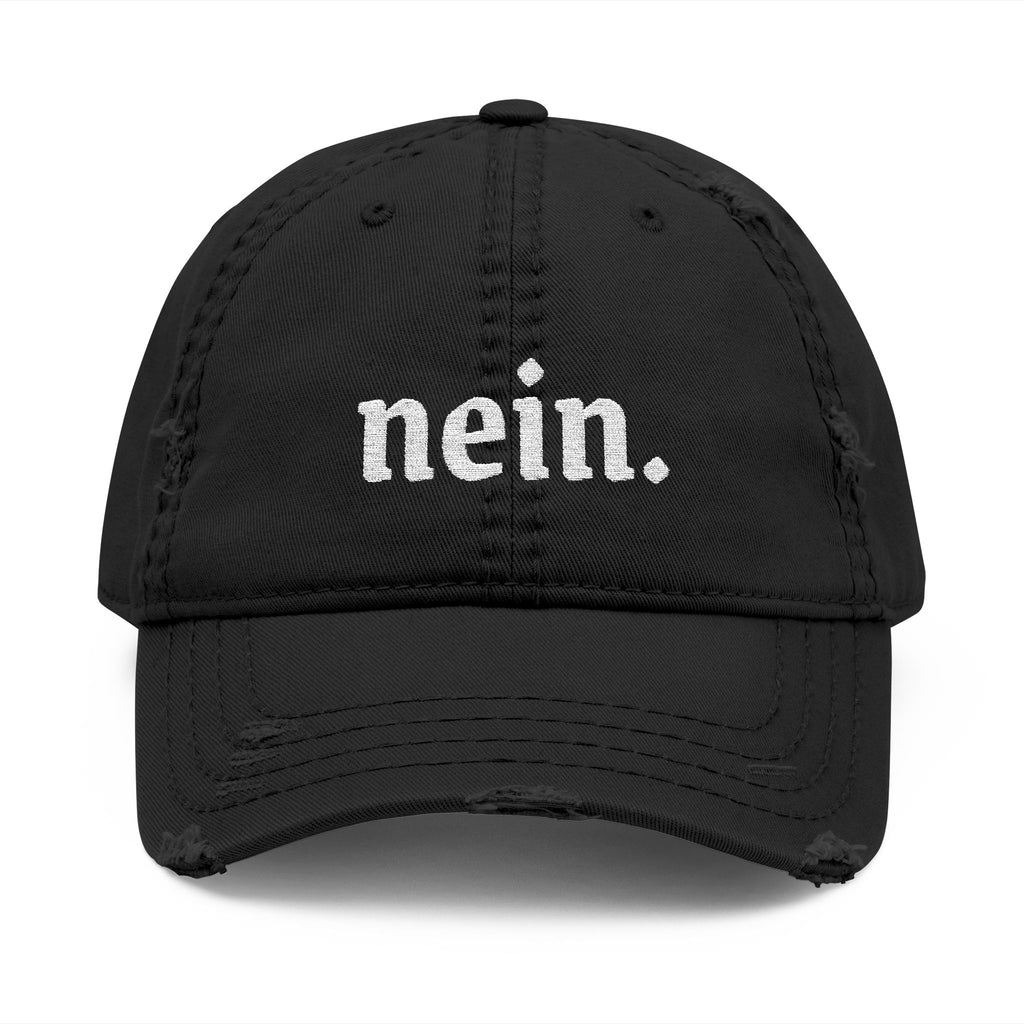 Nein. Embroidered Distressed Dad Hat — Vintage German Humor Cap