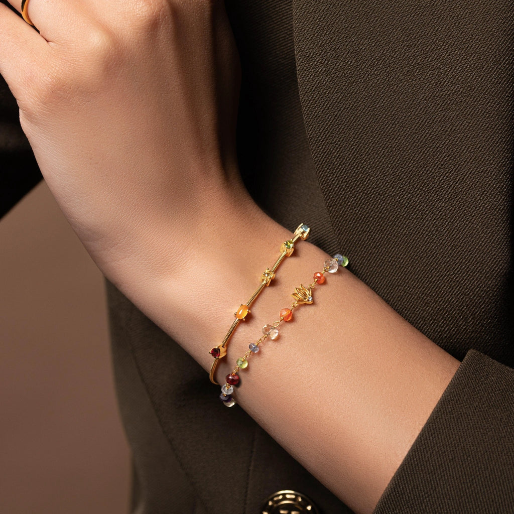 Careful Alignment - Gold Plated 7 Stones Chakra Bracelet by Karma and Luck