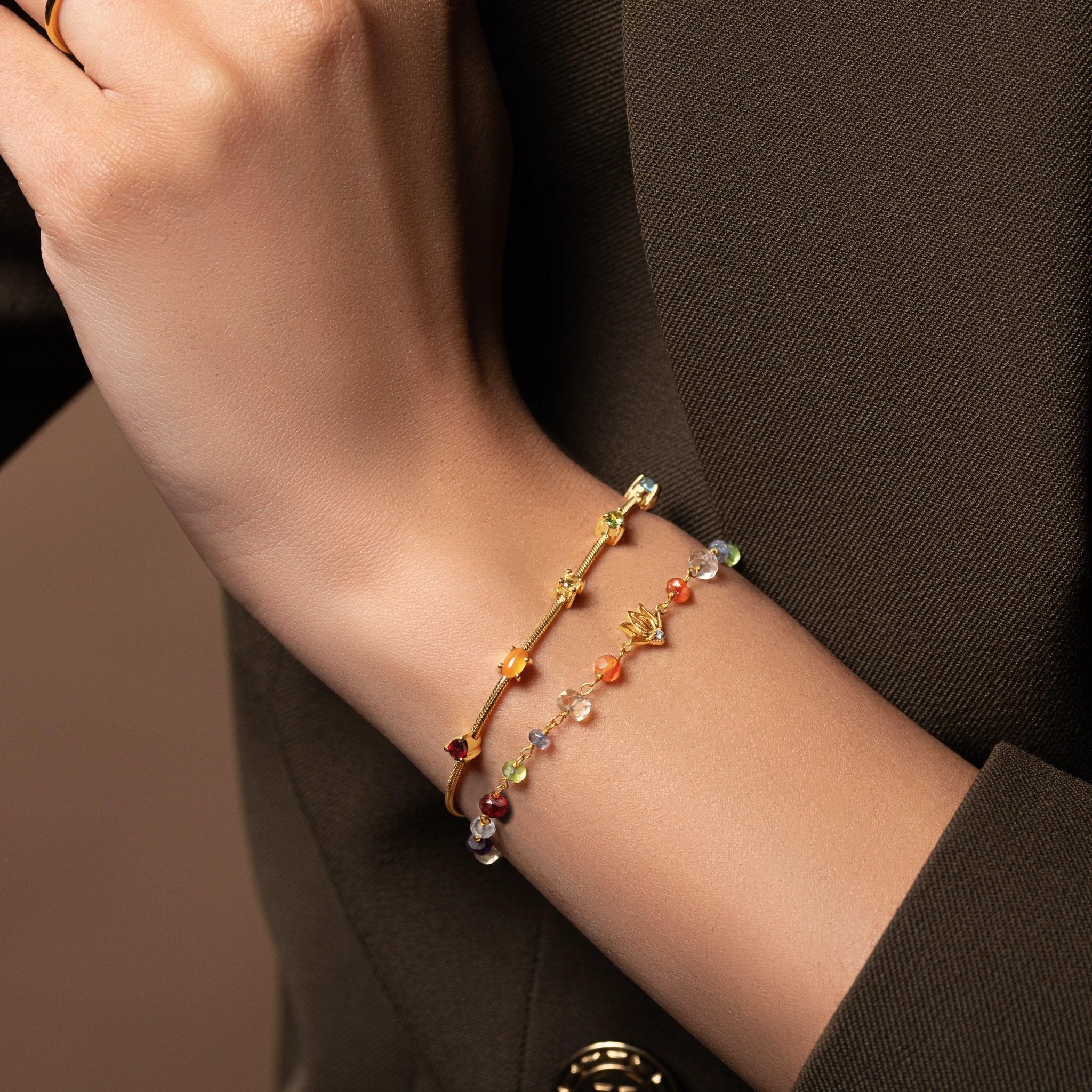 Careful Alignment - Gold Plated 7 Stones Chakra Bracelet by Karma and Luck