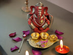 Haldi Kumkum Plate with Ganesha, Leaf & Flower, Set of 6