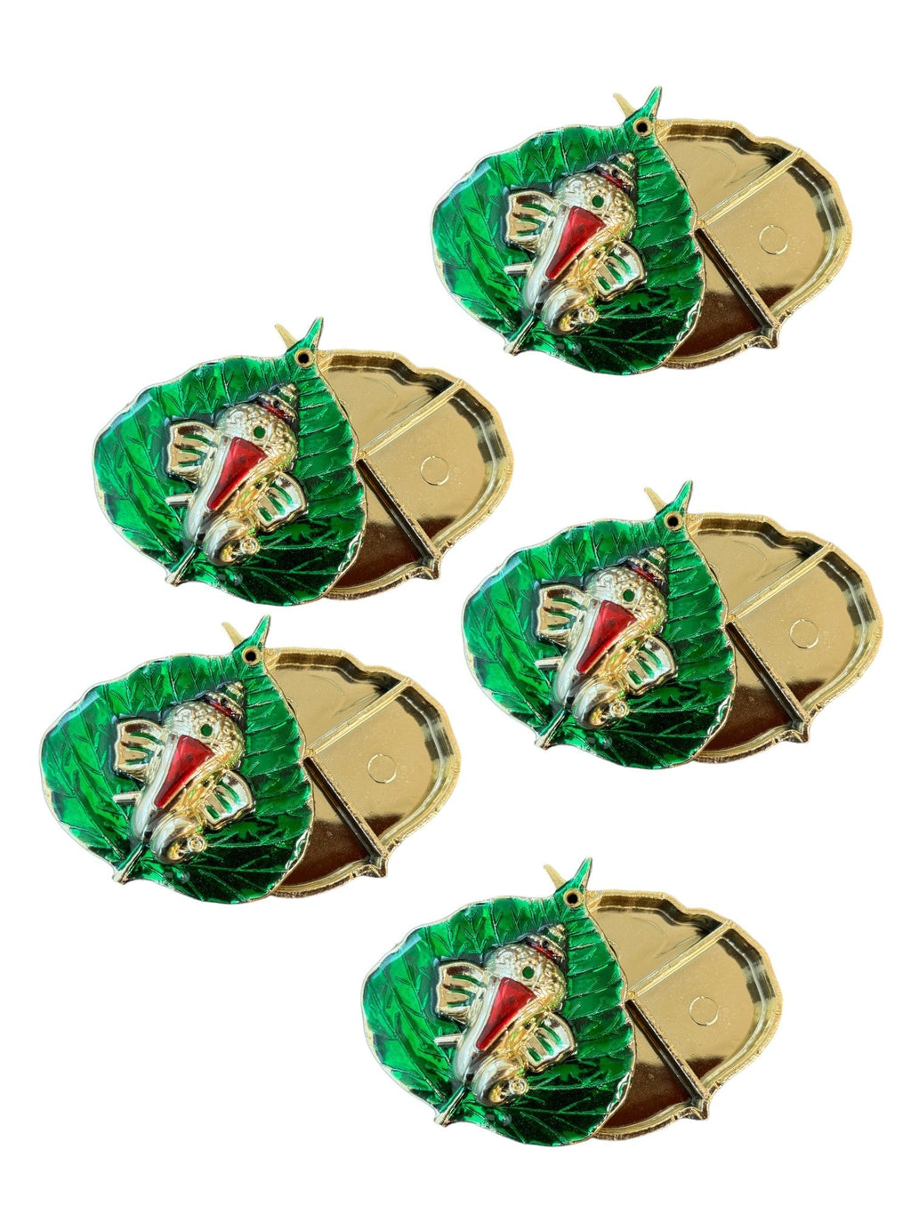 Haldi Kumkum Plate with Ganesha & Leaf, Set of 5