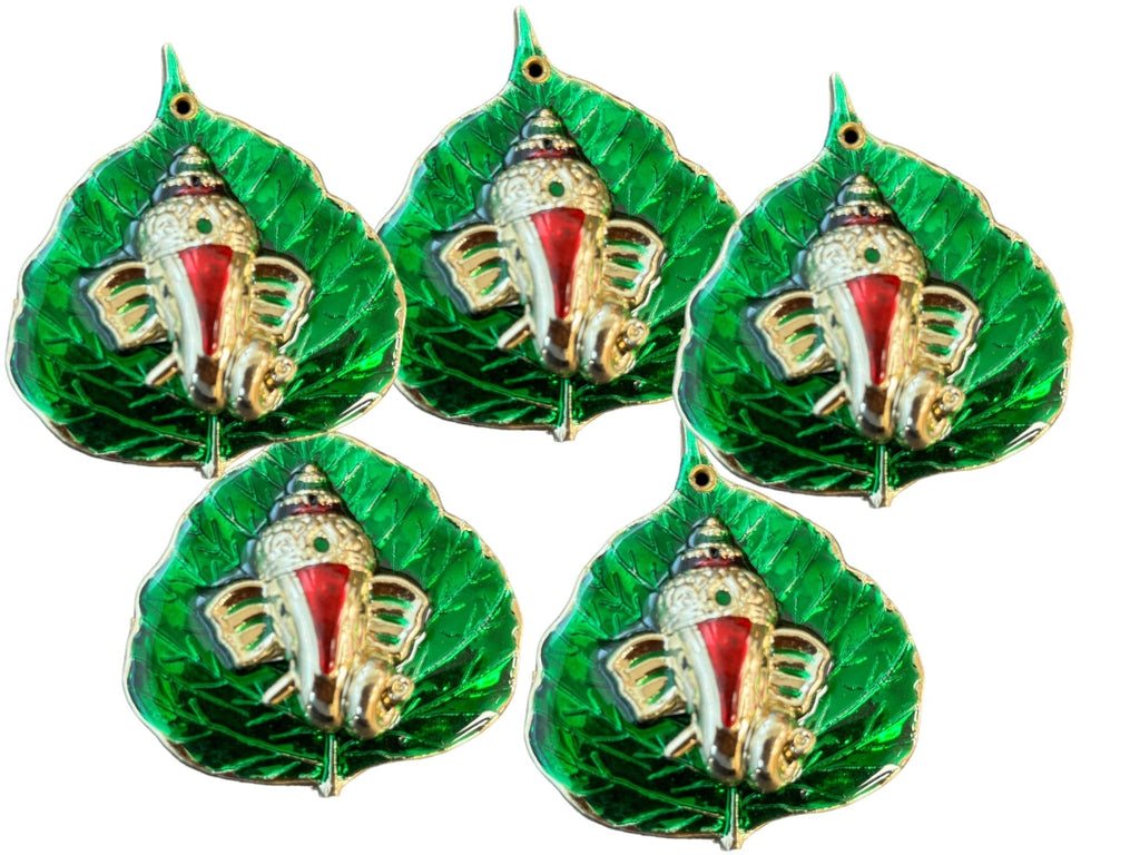 Haldi Kumkum Plate with Ganesha & Leaf, Set of 5