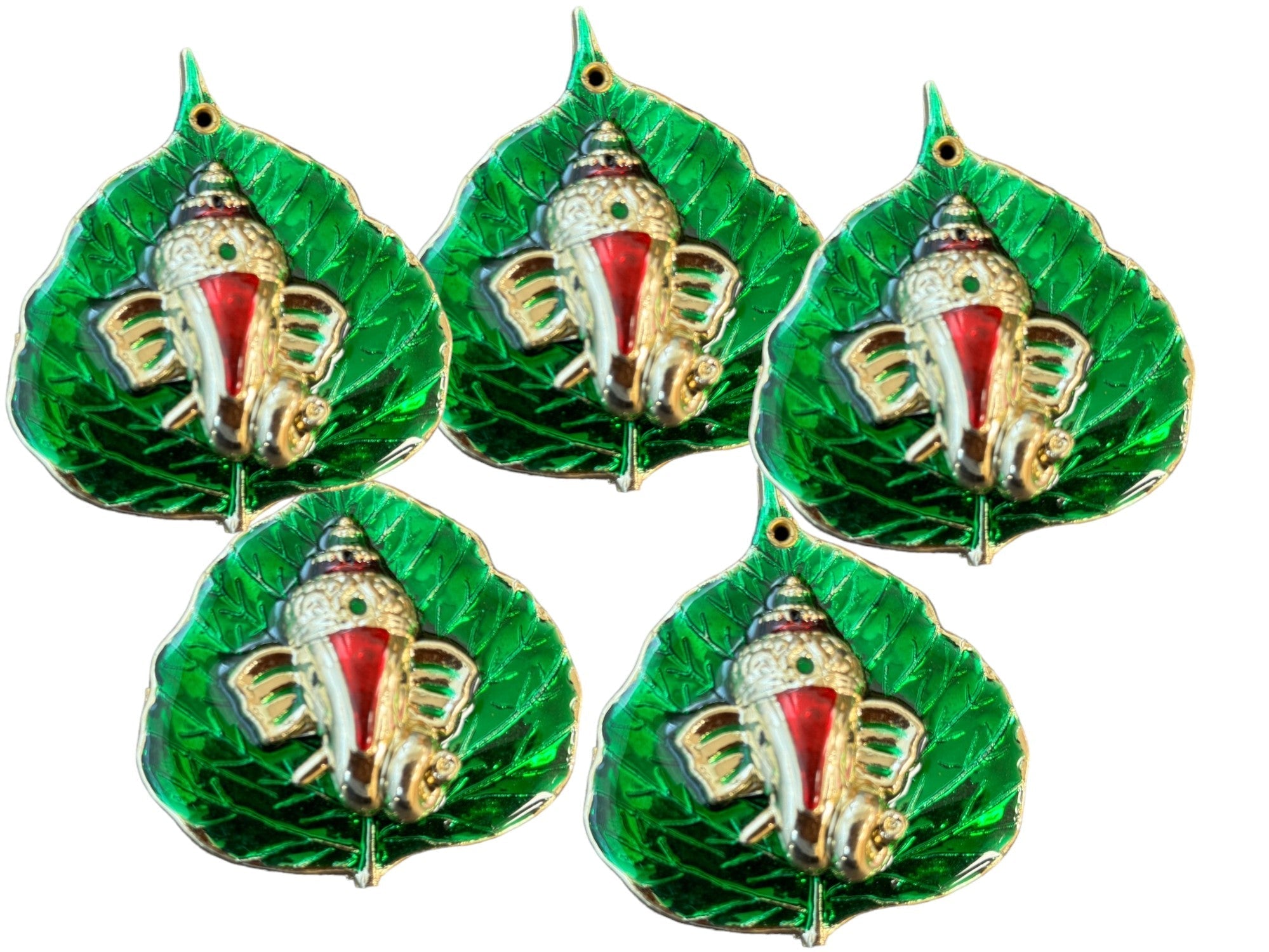 Haldi Kumkum Plate with Ganesha & Leaf, Set of 5