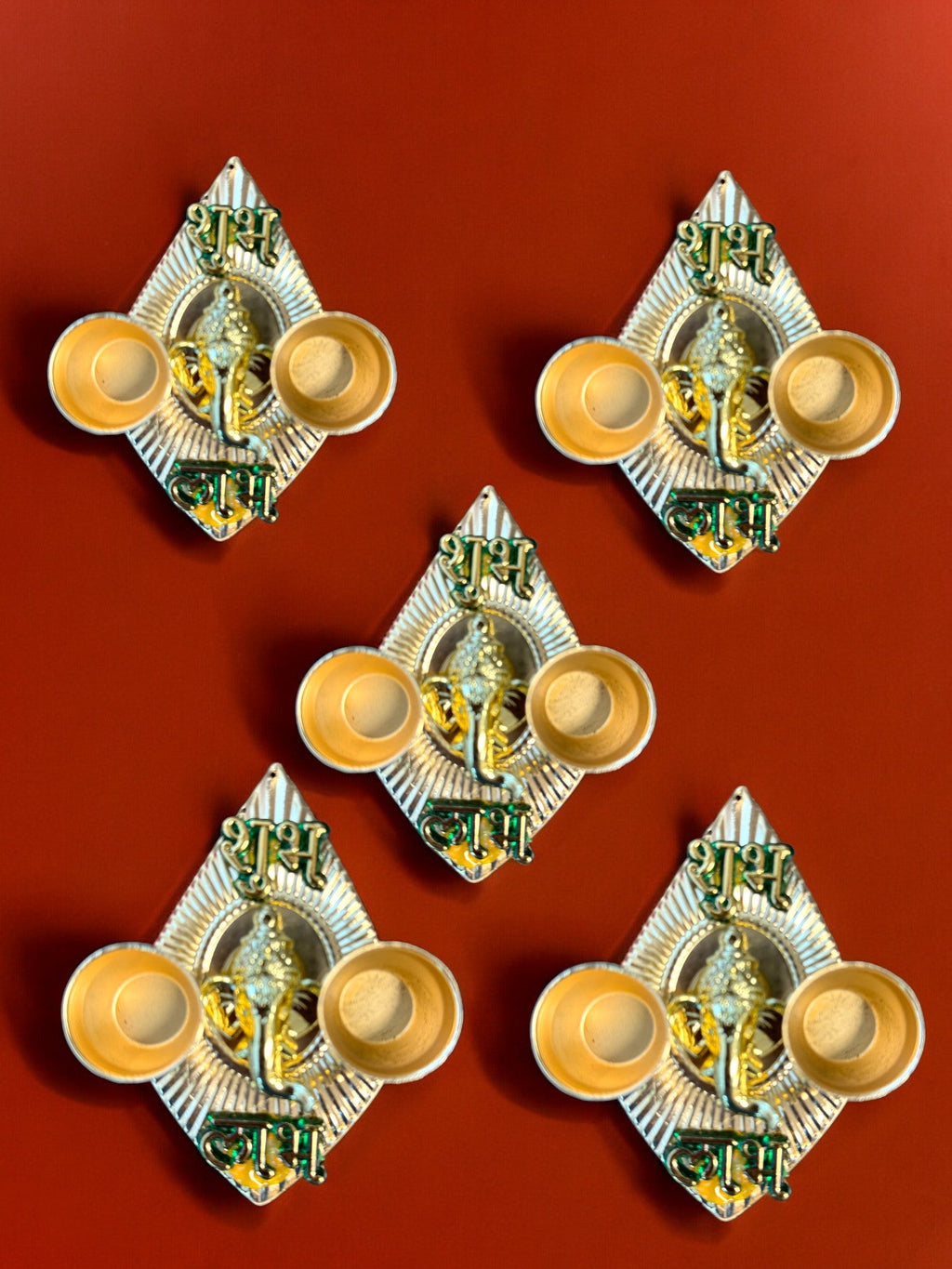 Haldi Kumkum Plate with Ganesha & Shubh Labh, Set of 5