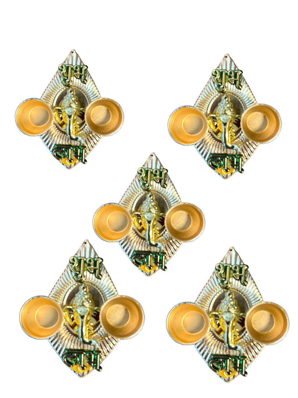 Haldi Kumkum Plate with Ganesha & Shubh Labh, Set of 5