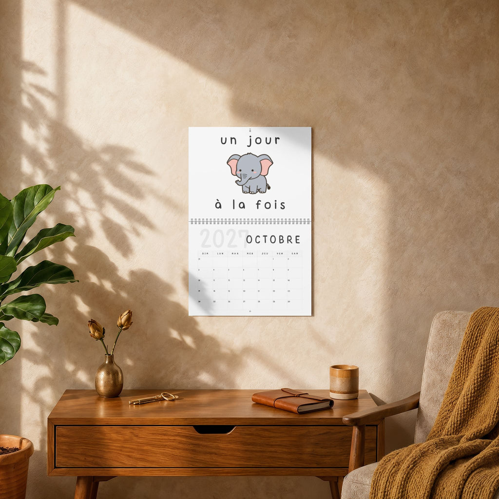 French motivational phrases kawaii Monthly Wall Calendar 2027, Cute Encouragement Calendar
