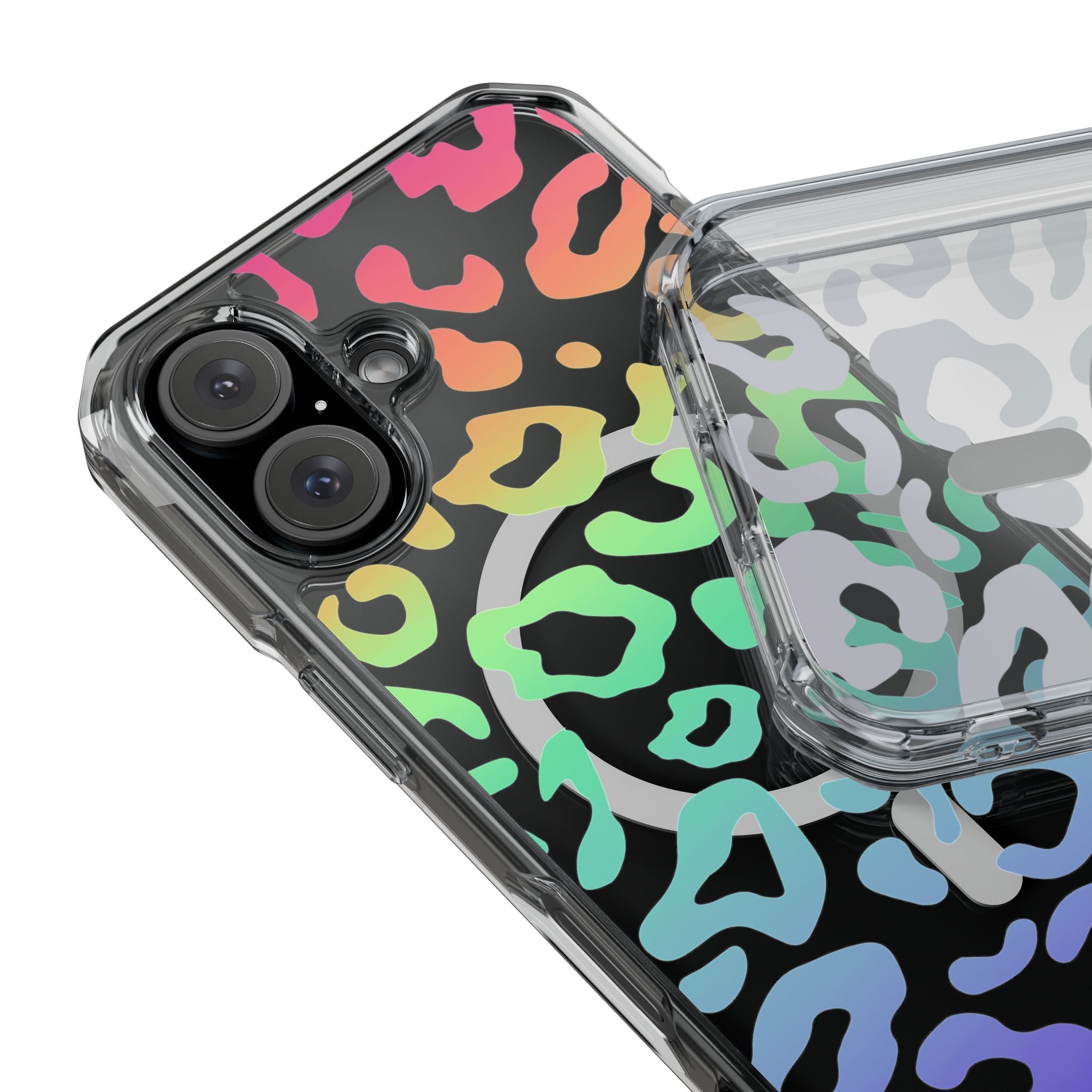 Bespattered Facade Bright Rainbow Leopard MagSafe Clear Impact Case