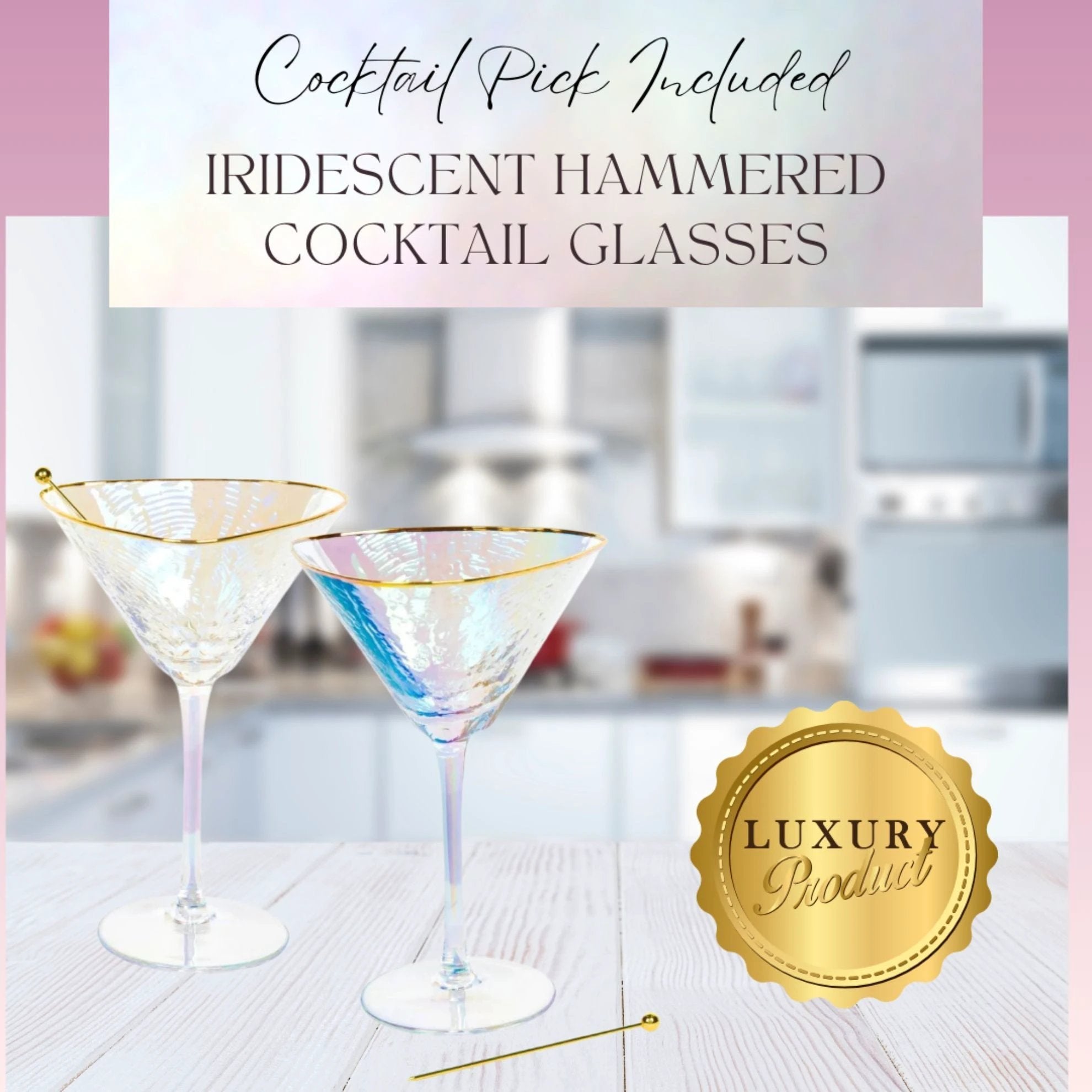 Iridescent Hammered Martini & Cocktail Glasses by Sister.ly Drinkware