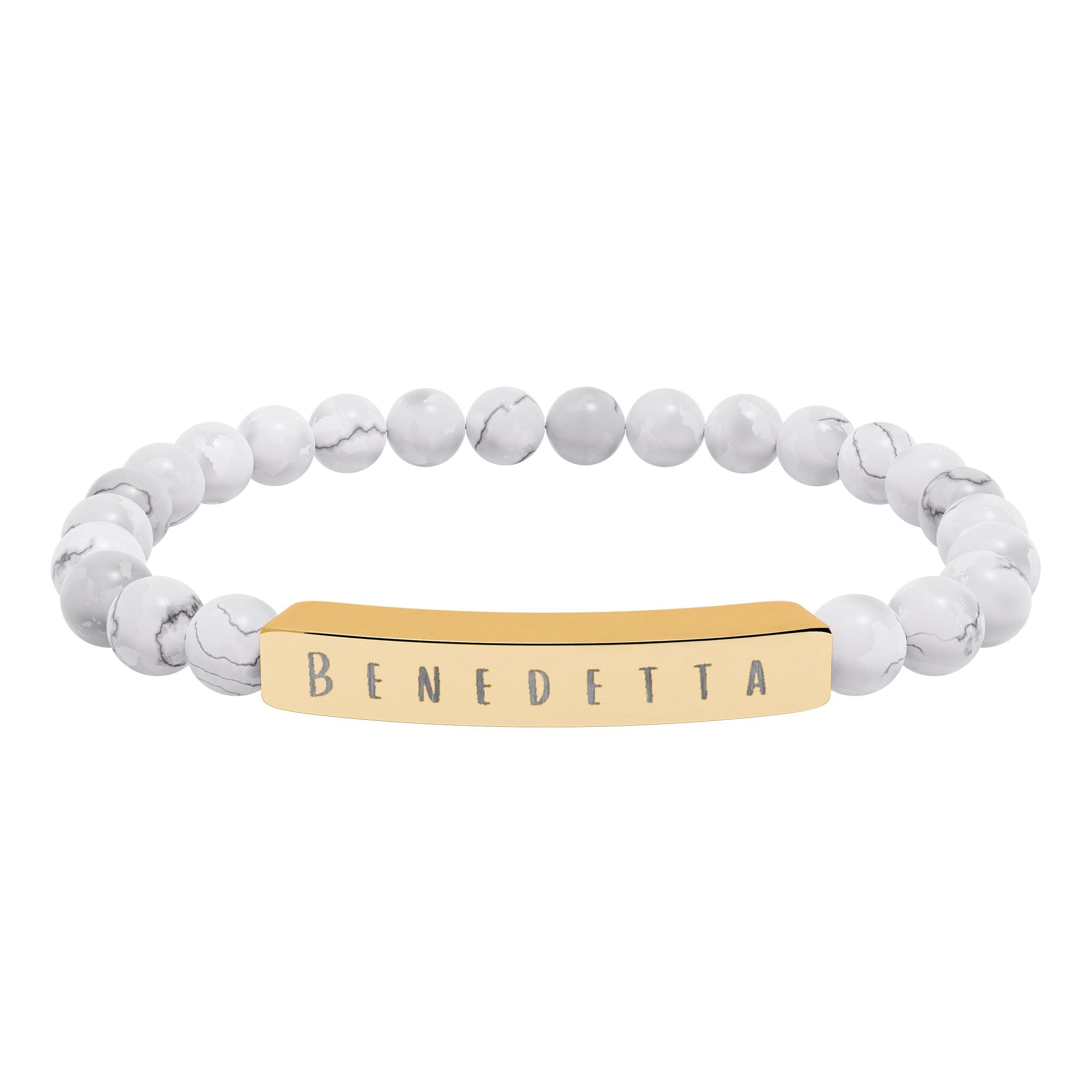 Benedetta (Blessed) Engraved Natural Stone Stretch Bar Bracelet — Italian Beaded Bracelet