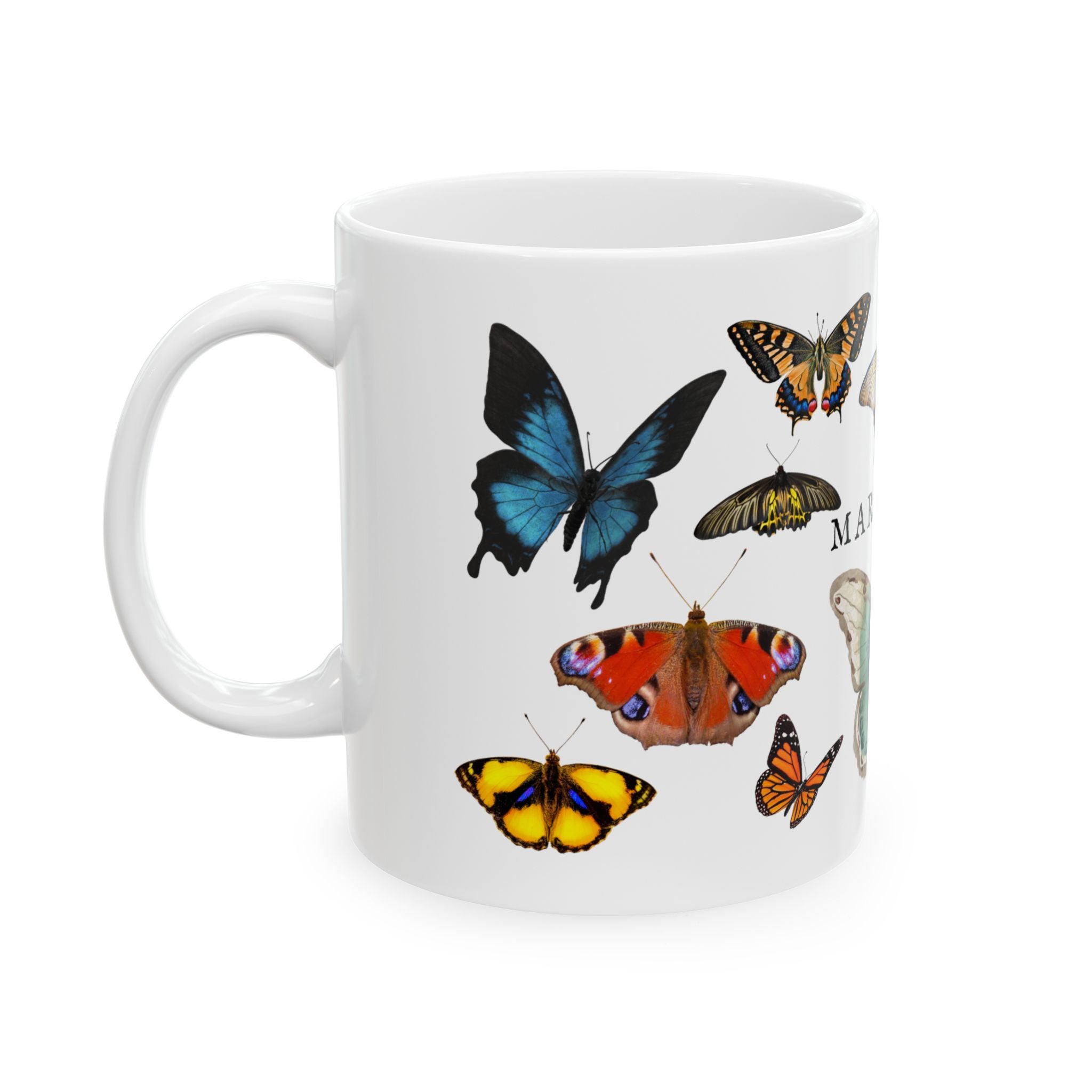 Mariposas Butterfly Ceramic Mug, Vintage style spanish 11oz & 15oz Coffee Cup