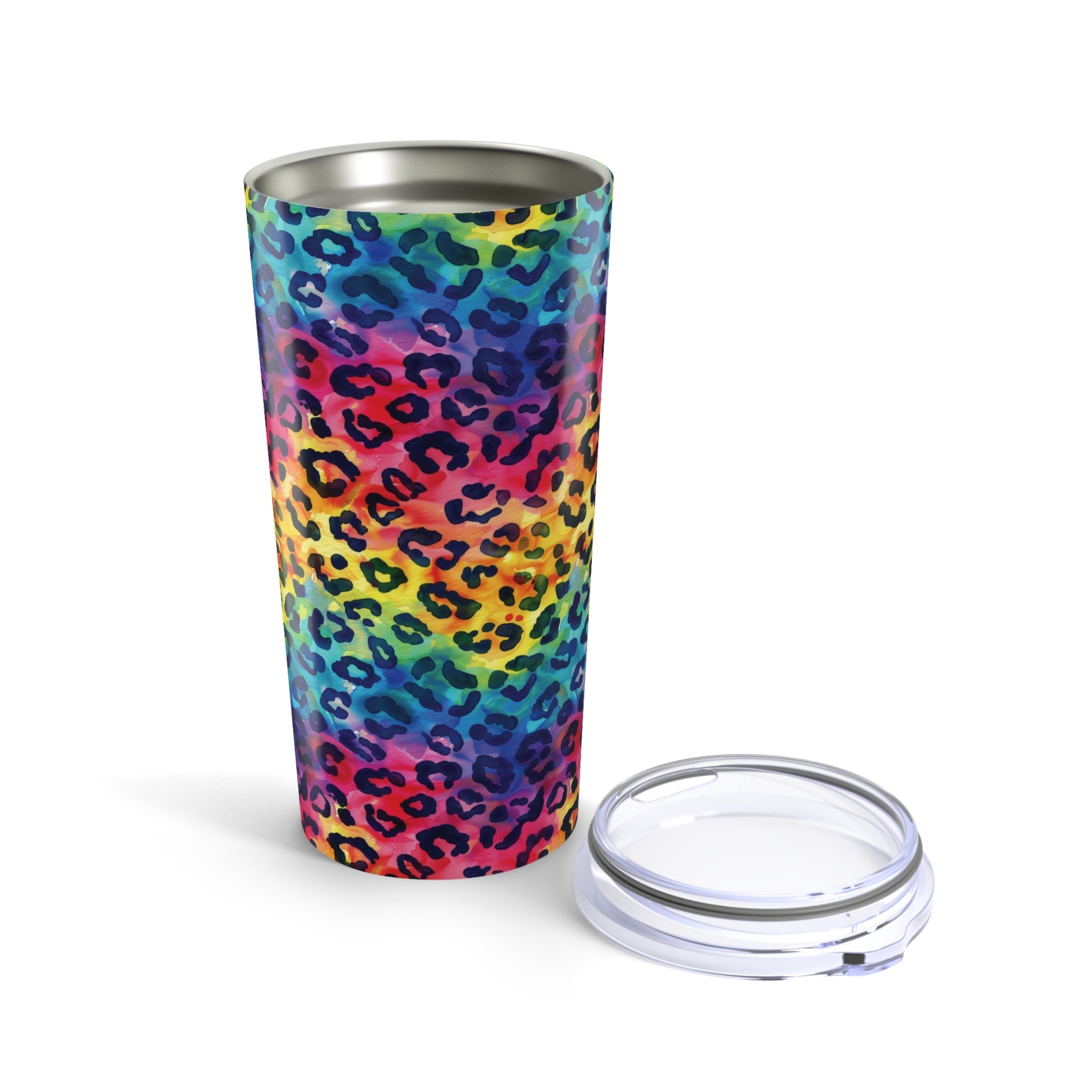 Bespattered Facade Rainbow Watercolor Leopard Tumbler 20oz