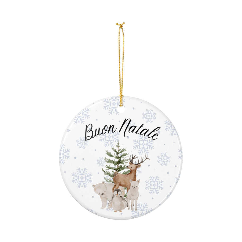 Buon Natale Woodland Animals Ceramic Ornament, Christmas Snowflake Decor
