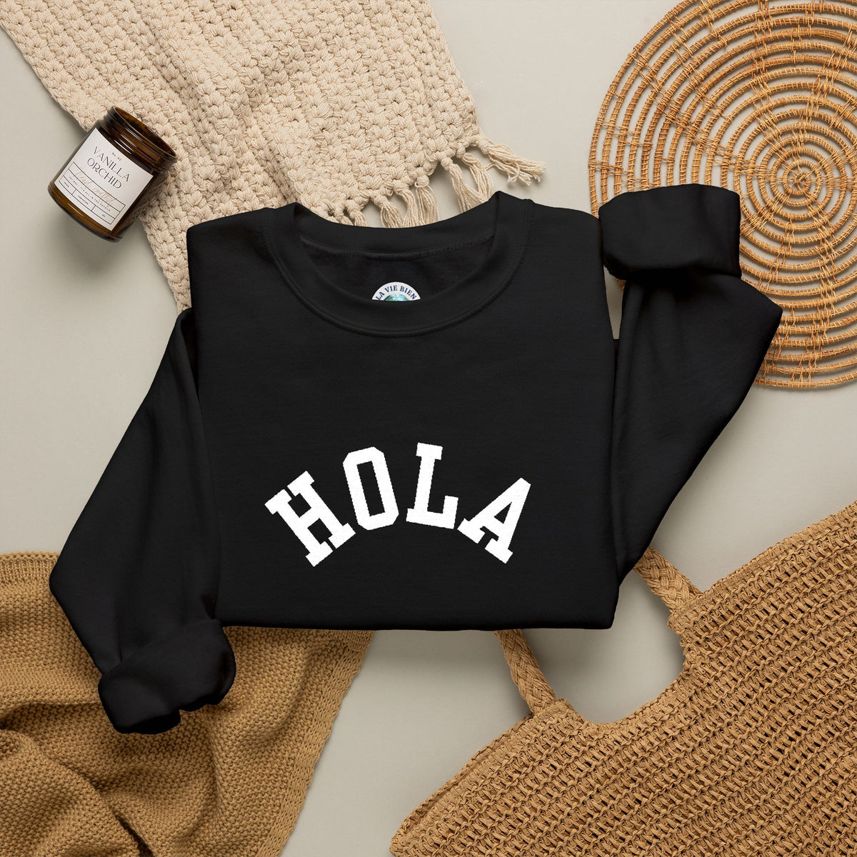 HOLA embroidered collegiate font Crewneck Sweatshirt - Gift for Spanish speakers