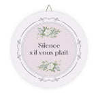 Silence, s'il vous plaît hanging wooden wall sign by Printify