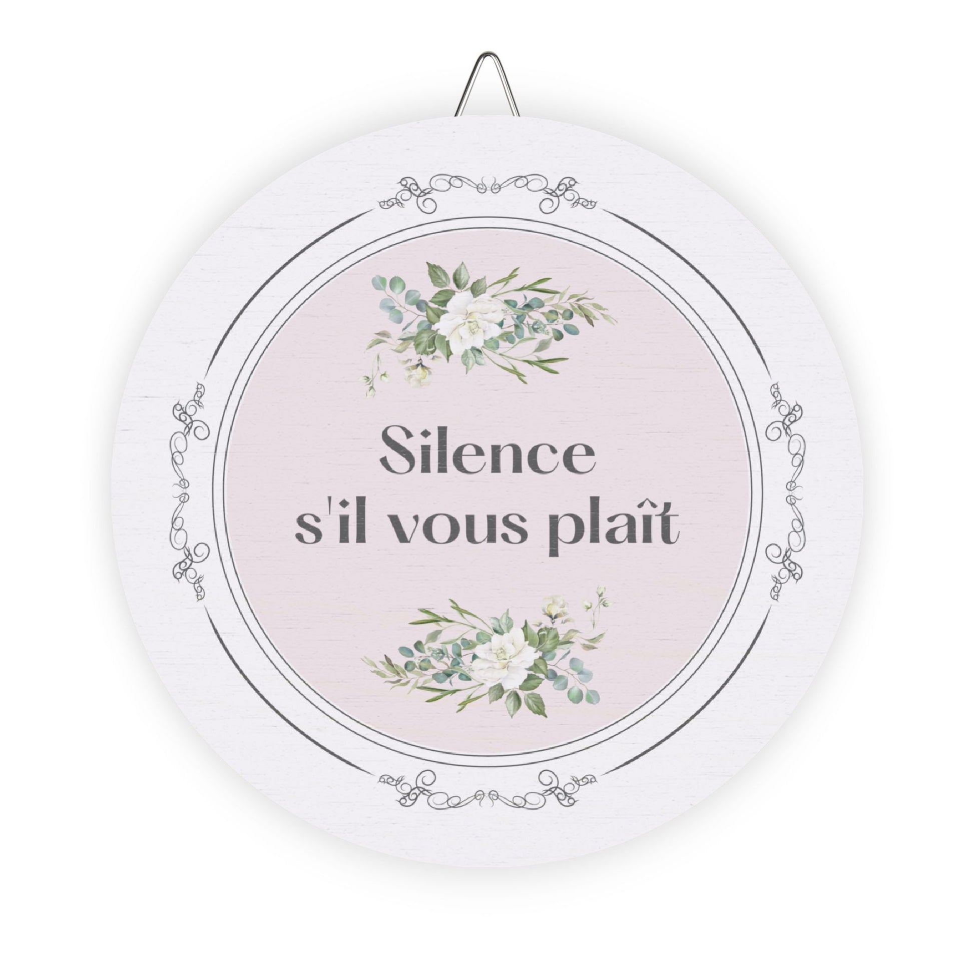 Silence, s'il vous plaît hanging wooden wall sign