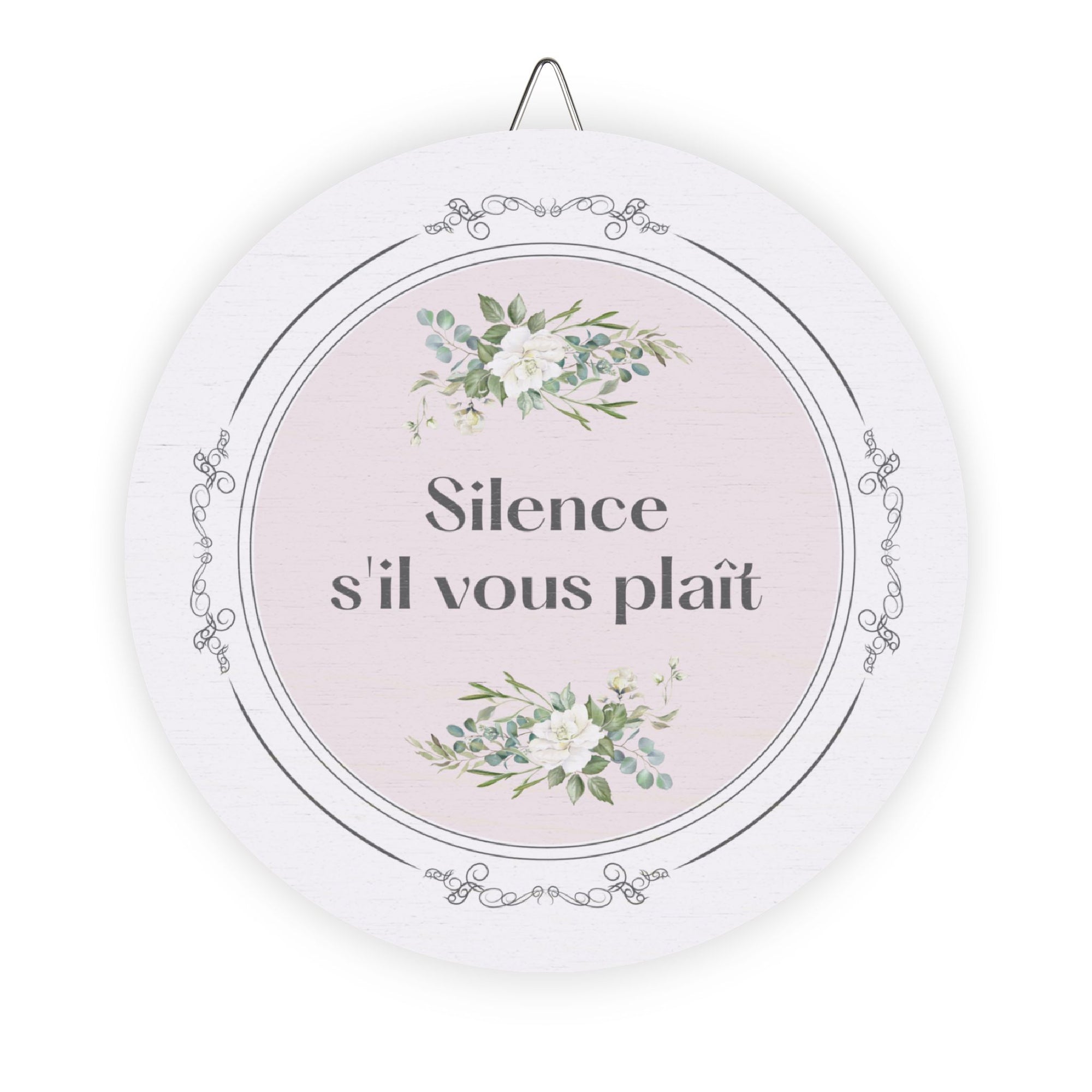 Silence, s'il vous plaît hanging wooden wall sign