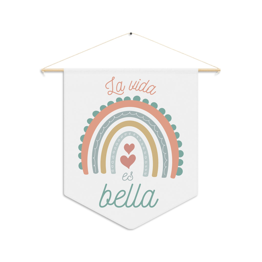 La vida es bella Spanish Rainbow Pennant Wall Art, Positive Affirmation Decor, Children's Room Wall Hanging, Gift for Spanish speakers