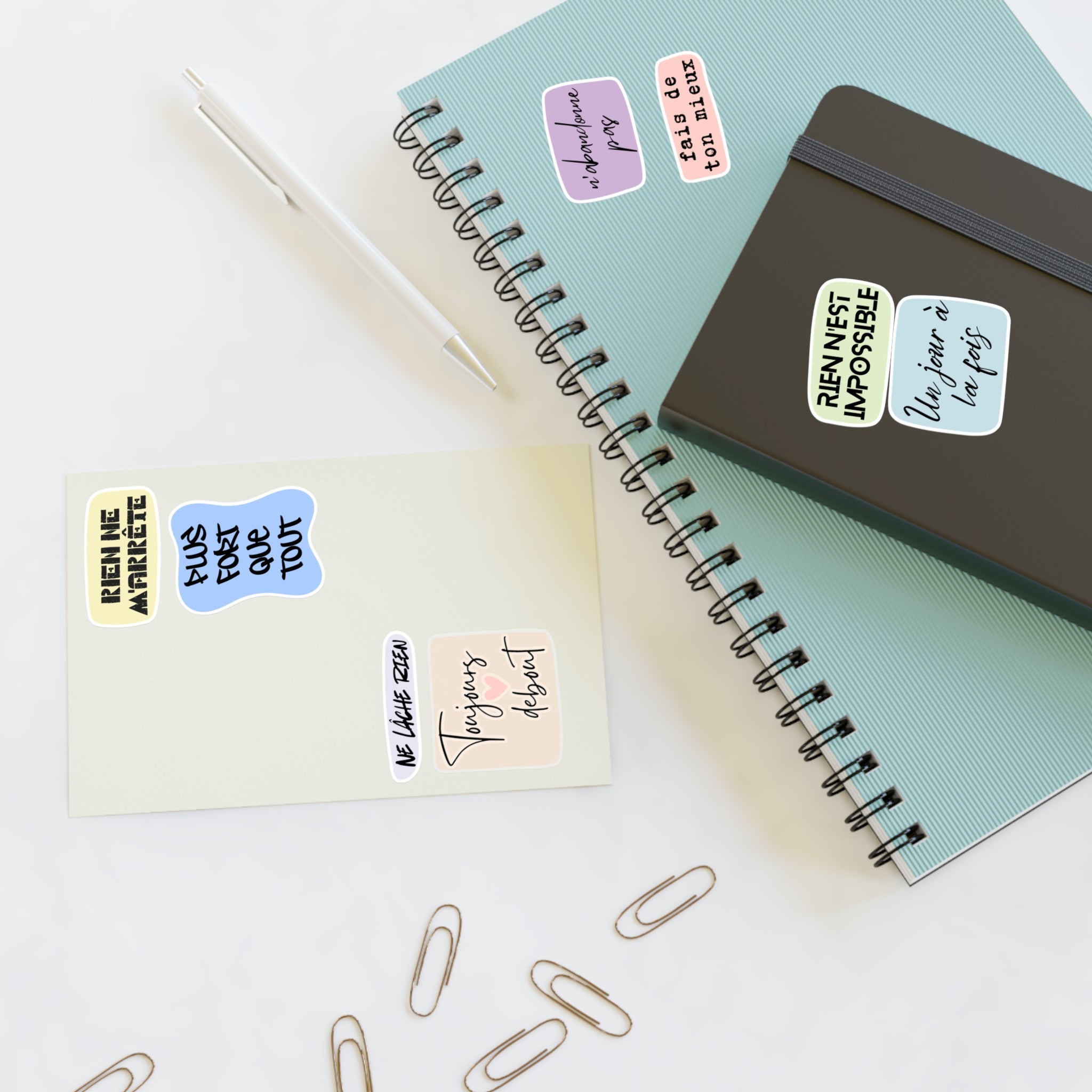 French Motivational Phrase Sticker Sheets | Pastel Quote Stickers