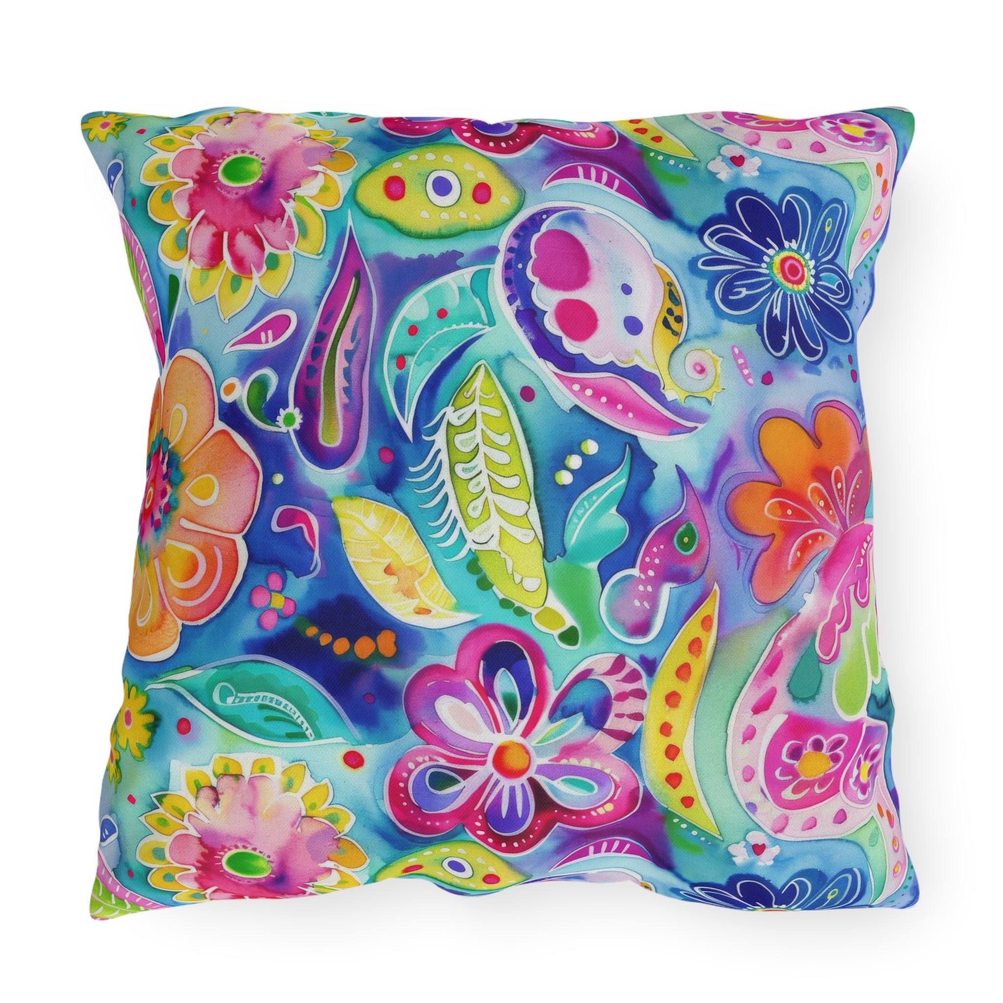 Bespattered Facade Colorful Flowers UV-Resistant Outdoor Pillows | 4 Sizes