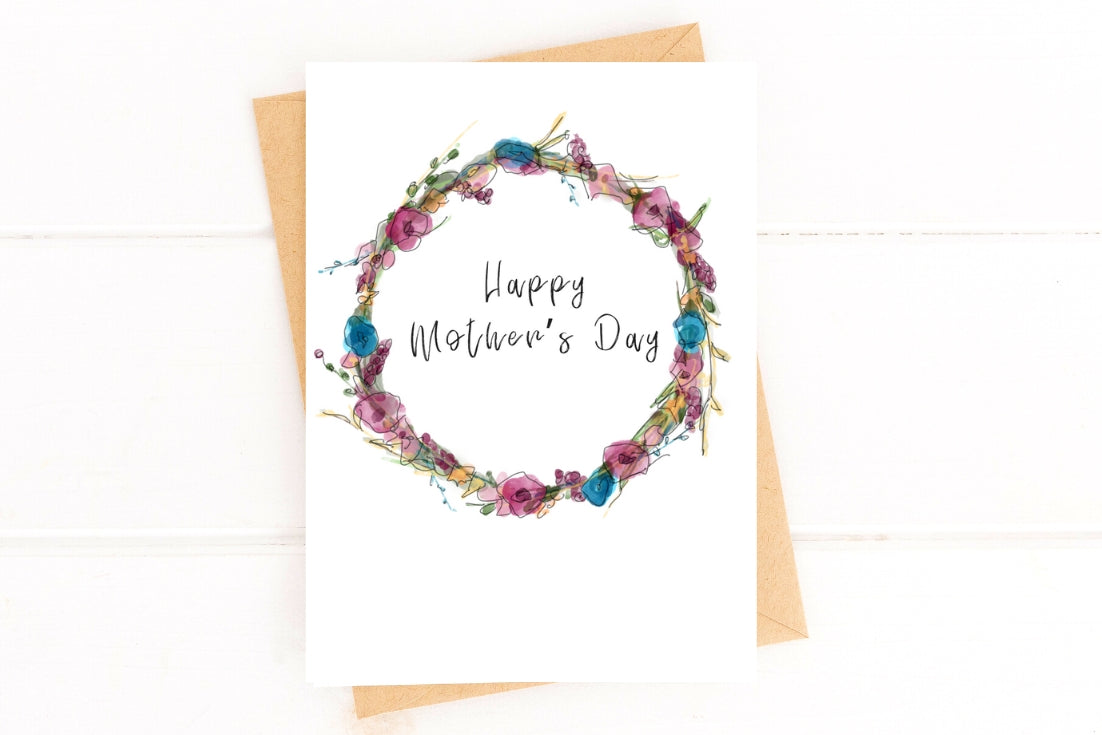 Watercolor Floral Wreath Mother’s Day Card – Happy Mother’s Day Greeting