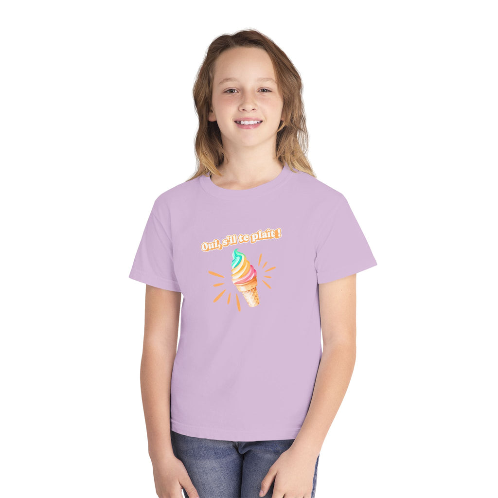 Oui, s'il te plait! yes, please Kids Ice cream Youth T Shirt Cute Rainbow Ice Cream Graphic with French Text
