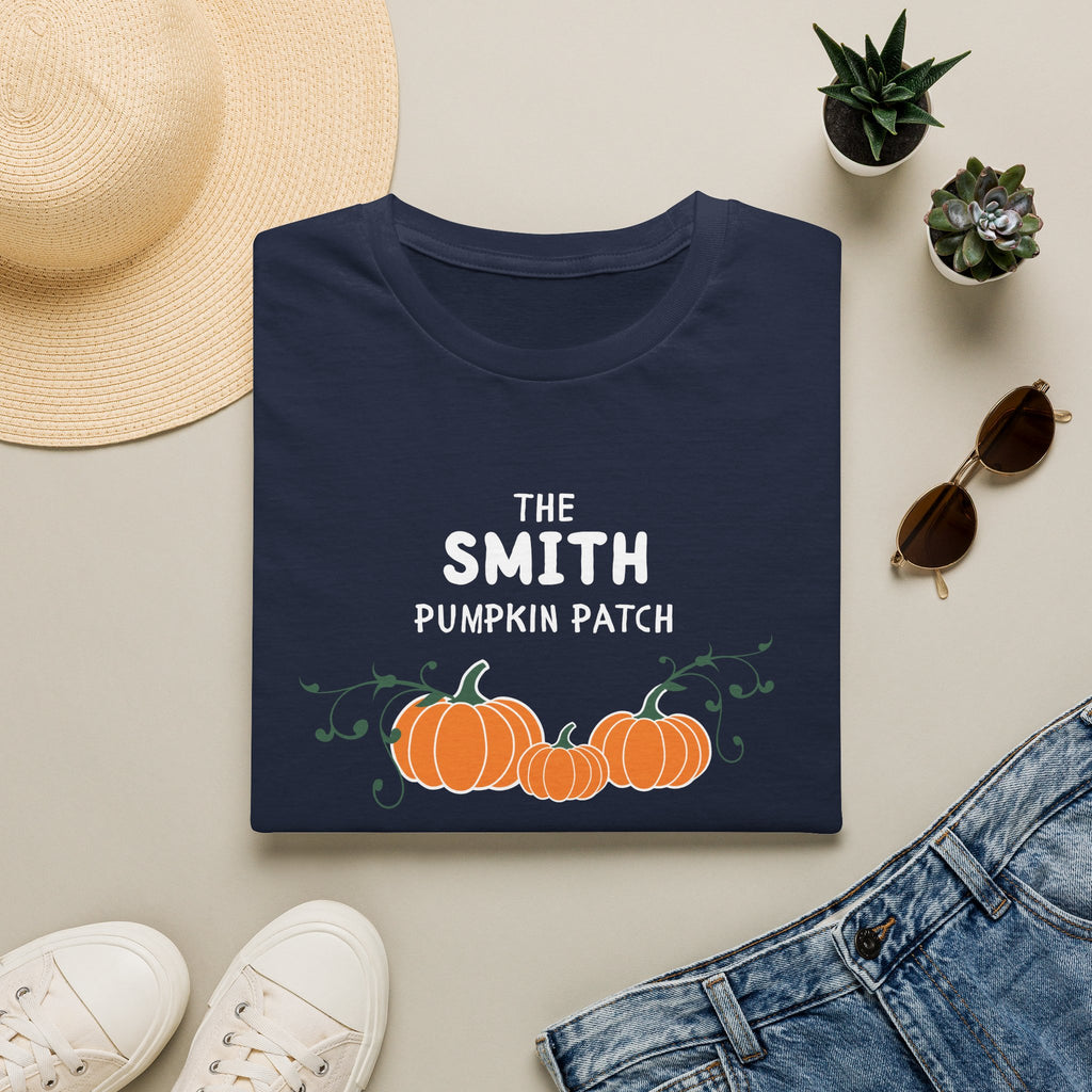 The Personalized Pumpkin Patch T-Shirt, Your family name Pumpkin Patch Fall Tee for autumn family photos, Pregnancy announcements