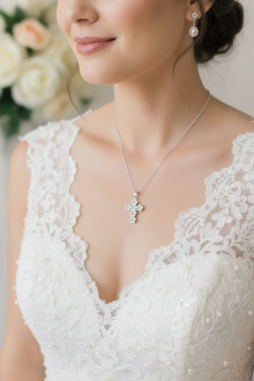 Plumeria Blossom Cross Necklace