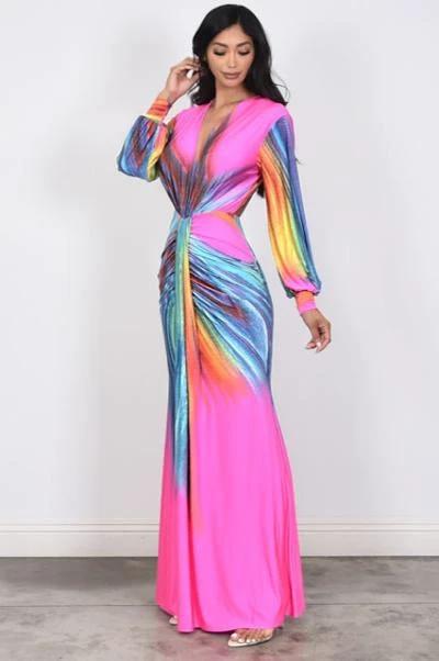 Multi Color Pink Swirl Print Dress by Social Butterfly Collection