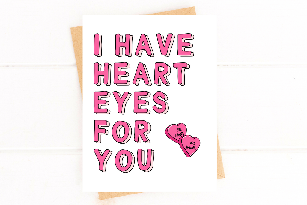 Heart Eyes Valentine's Card Funny Valentines Card Cute Card for Anniversary Card