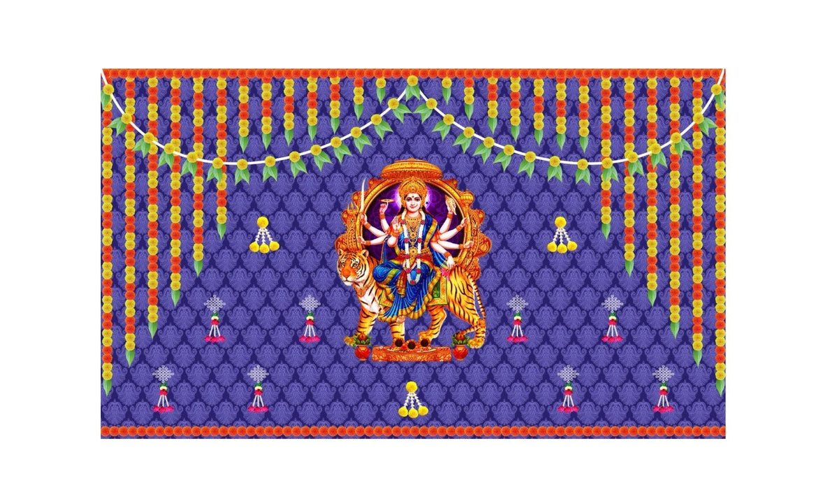 5x8 Feet Durga Fabric Reusable Backdrop Banner for Durga Pooja/Navratri (1034) Festive Decor La Vie Bien 5x8 Feet Durga Fabric Reusable Backdrop Banner for Durga Pooja/Navratri (1034)